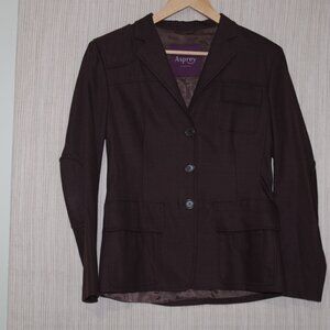 Asprey Brown Wool Blend Pleated Back Women Blazer Jacket Size:4
